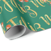 Feliz Navidad Gold schrijft kerstgroene bessen Cadeaupapier (Rol Hoek)