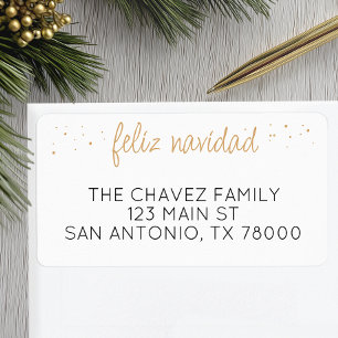Feliz Navidad Gold Script Kerstadres Etiket