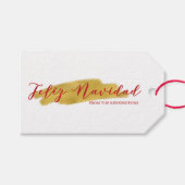 Feliz Navidad Gold Tree Folie Brush Vakantie Cadeaulabel (Voorkant (Horizontaal))