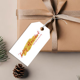 Feliz Navidad Gold Tree Folie Brush Vakantie Cadeaulabel