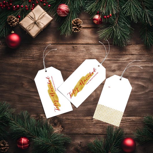 Feliz Navidad Gold Tree Folie Brush Vakantie Cadeaulabel