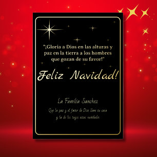 Feliz Navidad Golden & Black Lukas 2:14 Vers Folie Feestdagenkaart
