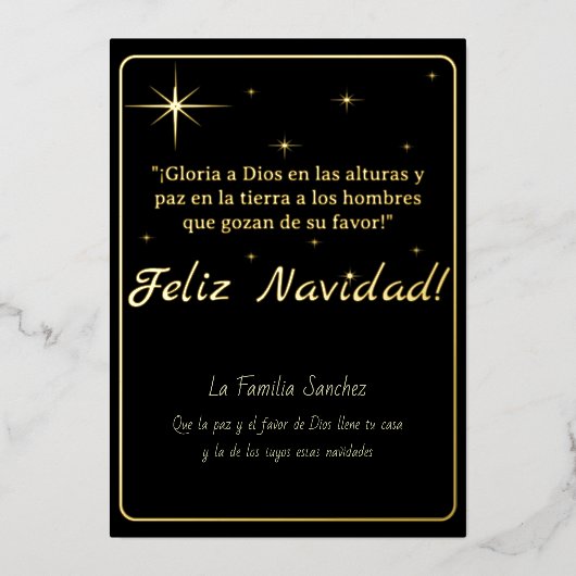 Feliz Navidad Golden & Black Luke 2:14 Folie Feestdagenkaart (Voorkant)