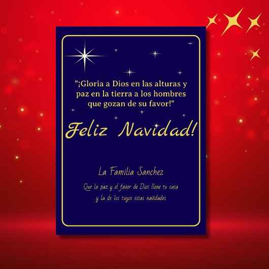 Feliz Navidad Golden & Blue Luke 2:14 Feestdagenkaart
