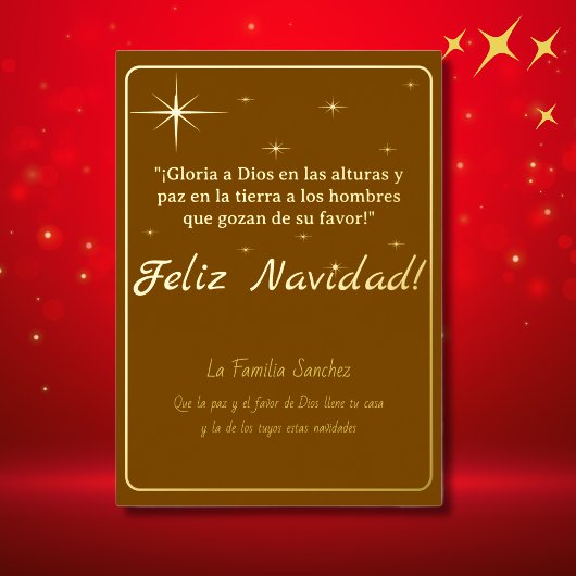 Feliz Navidad Golden & Brown Lucas 2:14 Vers Folie Feestdagenkaart