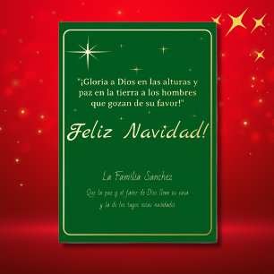 Feliz Navidad Golden & Green Lucas 2:14 Vers Folie Feestdagenkaart