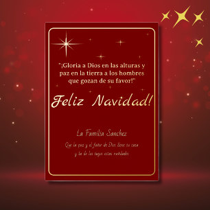 Feliz Navidad Golden & Red Luke 2:14 Folie Feestdagenkaart