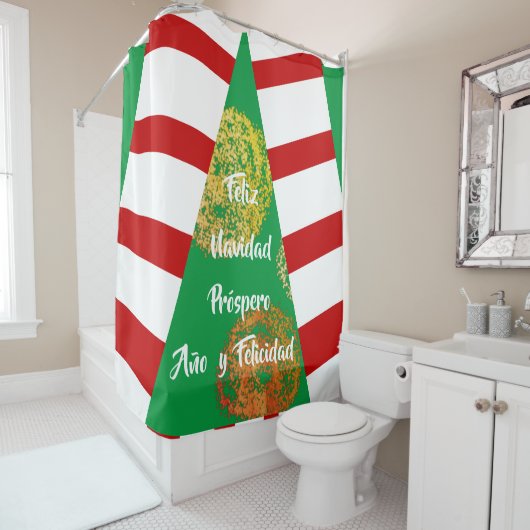 Feliz Navidad Golden Sparkles Kerstboom Douchegordijn (In situ)