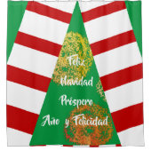 Feliz Navidad Golden Sparkles Kerstboom Douchegordijn (Voorkant)