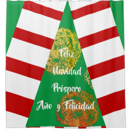 Feliz Navidad Golden Sparkles Kerstboom Douchegordijn