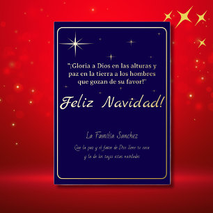 Feliz Navidad Goud & Blauw Lukas 2:14 Vers Folie Feestdagenkaart