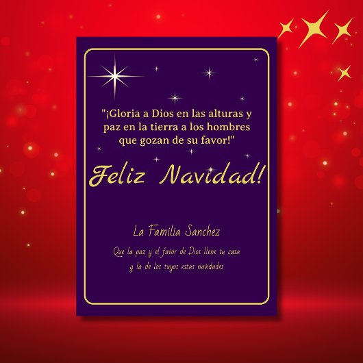 Feliz Navidad Goud & Paars Lukas 2:14 Vers Feestdagenkaart