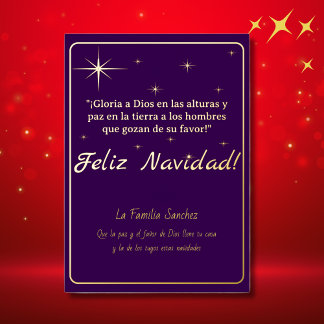 Feliz Navidad Goud & Paars Lukas 2:14 Vers Folie Feestdagenkaart