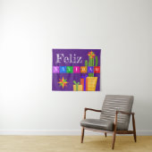 Feliz Navidad Green Cactus op Paars Wandkleed (In Situ (horizontaal))