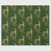 Feliz Navidad Green en Gold met kerstmis Cadeaupapier (Vlak)