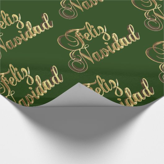 Feliz Navidad Green en Gold met kerstmis Cadeaupapier (Hoek)