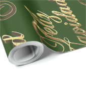 Feliz Navidad Green en Gold met kerstmis Cadeaupapier (Rol Hoek)