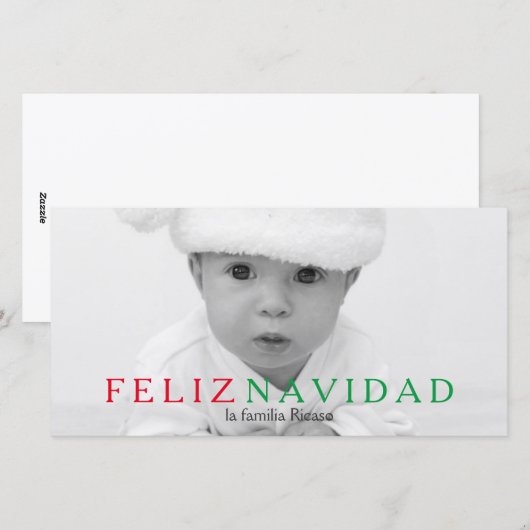 Feliz Navidad Green Red Typografie kerst Feestdagenkaart (Voorkant / Achterkant)