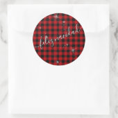 Feliz Navidad Guión Plateado Moderno y Tartán Rojo Ronde Sticker (Tas)
