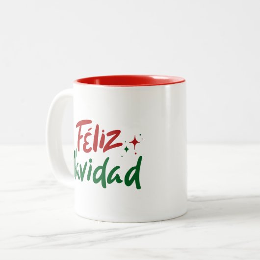 Feliz Navidad Hand Lettered  Tweekleurige Koffiemok (Voorkant links)