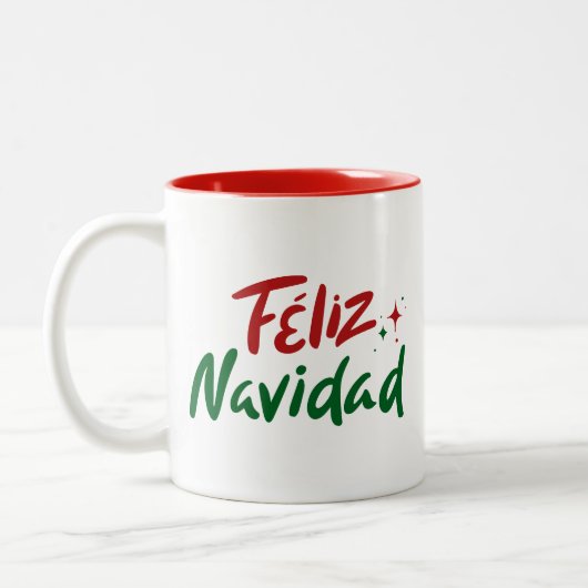 Feliz Navidad Hand Lettered Tweekleurige Koffiemok (Links)