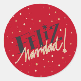 Feliz Navidad, Happy Kerstmis, rood, goud Ronde Sticker