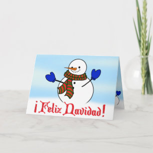Feliz Navidad - Happy Snowman met Blue Mittens Feestdagen Kaart
