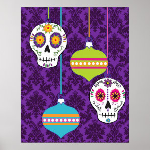 Feliz Navidad Holiday Sugar Skull Poster/Afdruk Poster