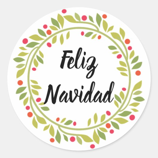 Feliz Navidad Holiday Wreath Kerstmis Ronde Sticker (Voorkant)