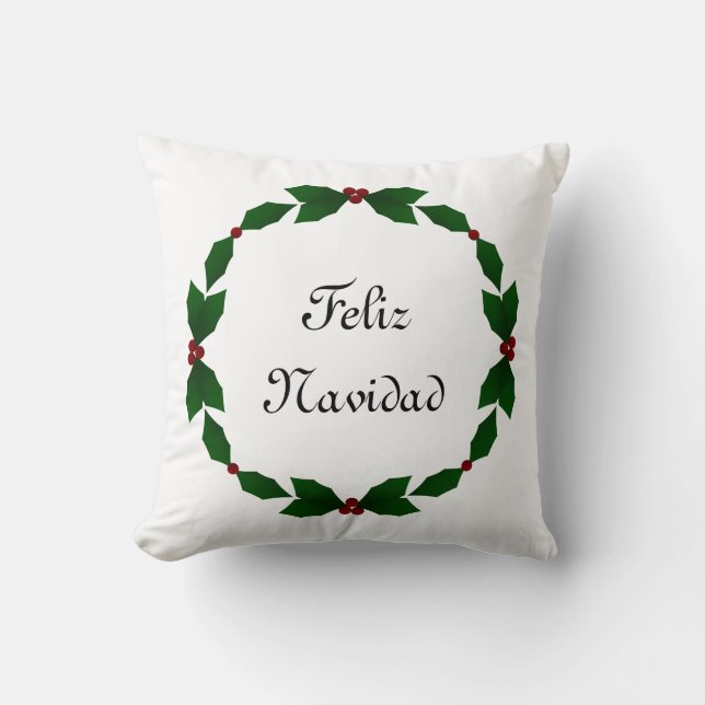 Feliz Navidad Holly Holiday Pillow Kussen (Voorkant)