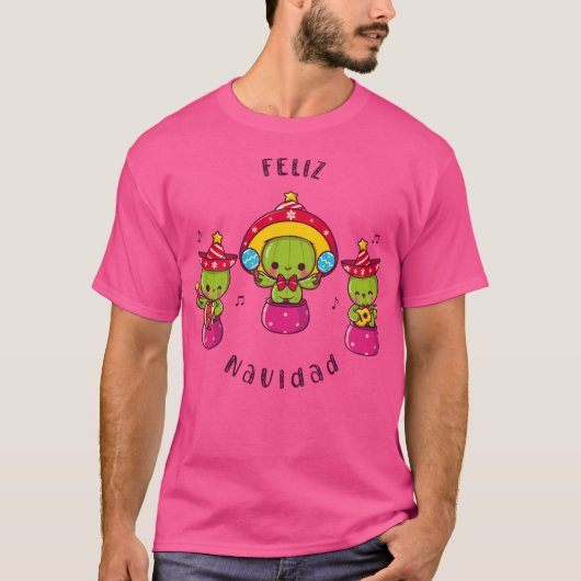 Feliz Navidad Kawaii Cactus T-shirt (Voorkant)