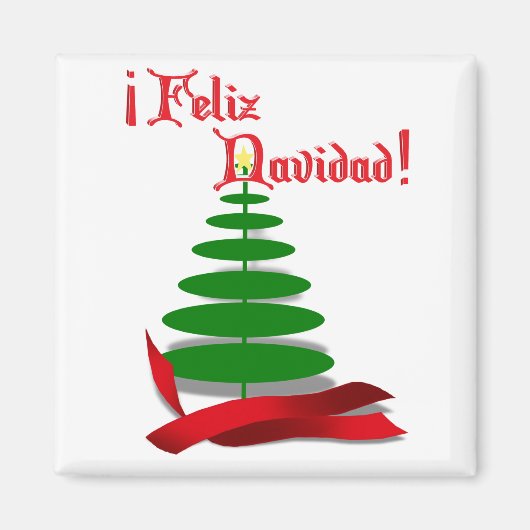 Feliz Navidad - kerstboom met rood lint Magneet (Voorkant)