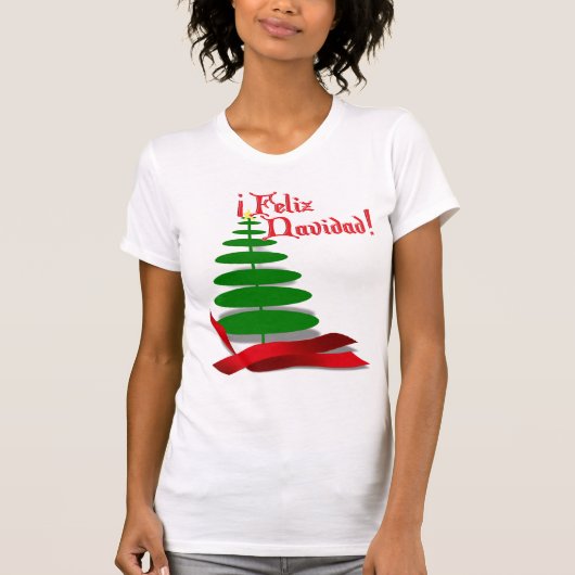 Feliz Navidad - kerstboom met rood lint T-shirt (Voorkant)