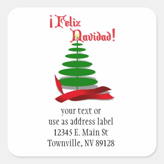 Feliz Navidad - kerstboom met rood lint Vierkante Sticker (Voorkant)