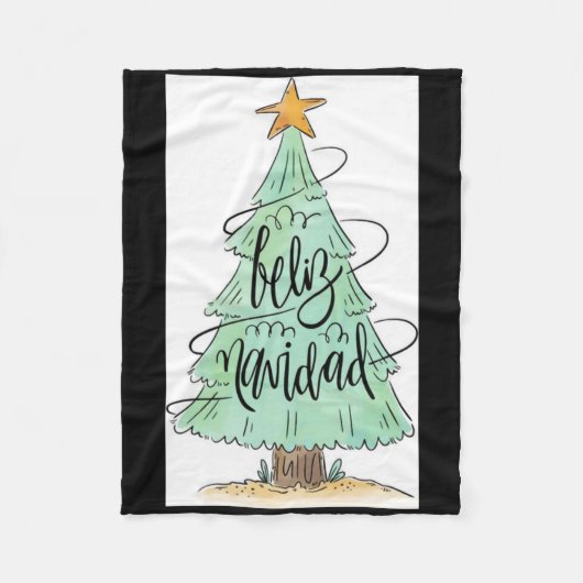 Feliz Navidad Kerstboom T-shirt Fleece Deken (Voorkant)