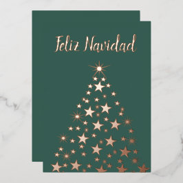 Feliz Navidad-kerstboomsterren Roos Gold Folie Feestdagenkaart