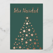 Feliz Navidad-kerstboomsterren Roos Gold Folie Feestdagenkaart (Voorkant)