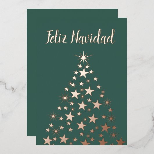 Feliz Navidad-kerstboomsterren Roos Gold Folie Feestdagenkaart (Voorkant / Achterkant)