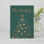 Feliz Navidad-kerstboomsterren Roos Gold Folie Feestdagenkaart (Staand Voorkant)