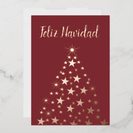Feliz Navidad-kerstboomsterren Roos Gold Folie Feestdagenkaart