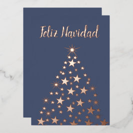 Feliz Navidad-kerstboomsterren Roos Gold Folie Feestdagenkaart