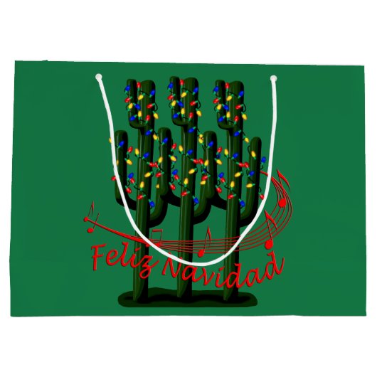 Feliz Navidad-kerstcactus LG GB Large Cadeautasje (Achterkant)