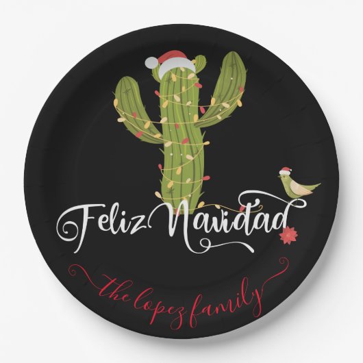 Feliz Navidad-kerstcactus Papieren Bordje (Voorkant)