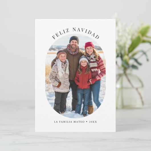 Feliz Navidad Kerstmis Familie Capsule Foto Feestdagenkaart (Staand voorkant)