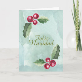 Feliz Navidad Kerstmis Holly Berry Waterverf Feestdagen Kaart