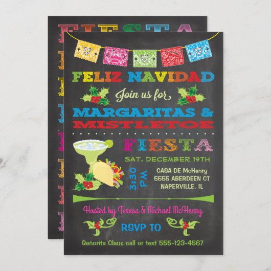 Feliz Navidad Kerstmis Mistletoe en Margaritas Kaart (Voorkant / Achterkant)