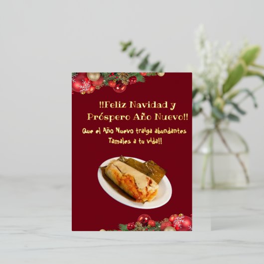 Feliz Navidad Kerstmis naar El Comelón de Tamales  Folie Feestdagen Briefkaart (Staand Voorkant)