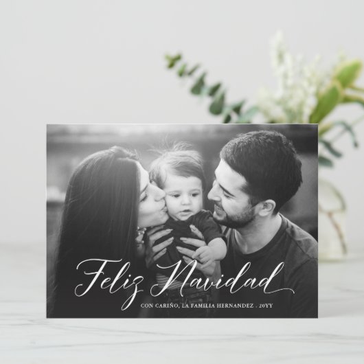 Feliz Navidad | Kerstmis Poinsettias | Foto Feestdagenkaart (Staand voorkant)