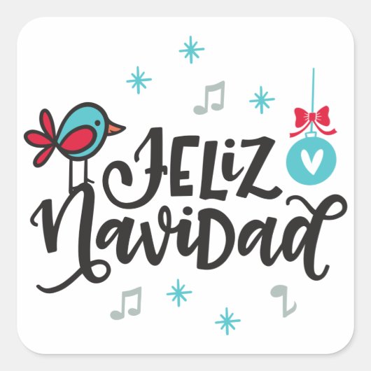 Feliz Navidad, Kerstmis Vierkante Sticker (Voorkant)