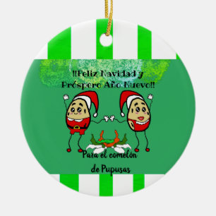 Feliz Navidad kerstpara el Comelón Pupusas Keramisch Ornament